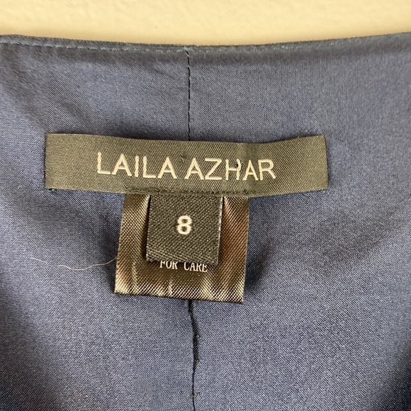 Laila Azhar 100% Silk Dress Sleeveless Blue Black Mini Womens Size 8 - Picture 3 of 5